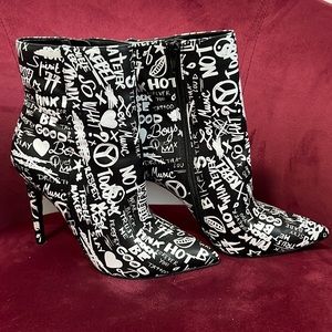 Black and White Graffiti Aldo Boot Skinny Heel